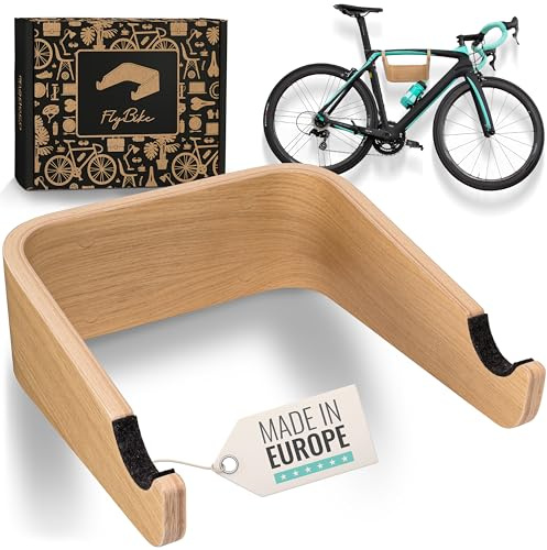 madeco Fahrrad Wandhalterung Holz - FlyBike S Eiche - Design Fahrradhalterung Wand Aufhängung für Wohnung - Rennrad, Gravel Bike, Mountainbike, Fixie, Singlespeed Fahrradhalter