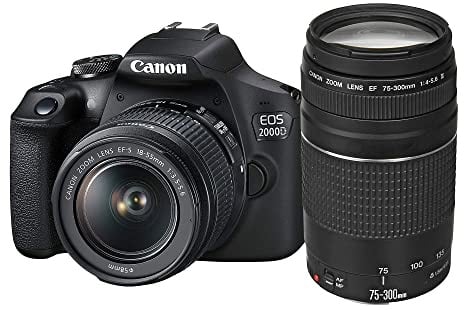 Canon EOS 2000D Spiegelreflexkamera (24,1 MP, DIGIC 4+, 7,5 (3,0 Zoll) LCD, Full-HD, WiFi, APS-C CMOS-Sensor) Inkl. Objektive EF-S 18-55mm is II F3.5-5.6 is II Und EF 75-300mm F4-5.6 III, Schwarz