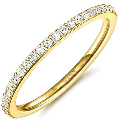 Dochais 925 Sterling Silber Eternity Ringe Stapel Ringe Damen | 14K Vergoldete Silver Ringe Frauen Gold Damenring Zirkonia Fingerring Einfacher Bandring Stapelbare Silber/Gold Ringe Schmuck