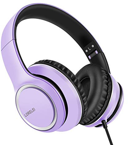 Lorelei X8 Over-Ear-Kopfhörer mit Mikrofon mit 1,45 m verwicklungsfreier Nylonschnur und 3,5-mm-Stecker, leicht, faltbar und tragbar, für Smartphone, Tablet, Computer, MP3/4,（Dunkelviolett）