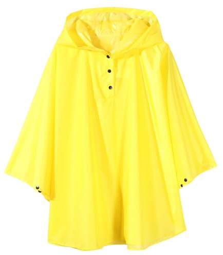 QIKADO Kinder Regenponcho mit Kapuze Tragbar Faltbar Wiederverwendbar für Jungen und Mädchen mit Tragetasche Gelb/L