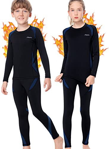 Thermounterwäsche Kinder, Funktionsunterwäsche Junge Skiunterwäsche Mädchen Winter atmungsaktiv Thermowäsche Set Warm Weich Funktionswäsche Thermo Unterwäsche Thermounterhemd für Kinder Blau XXL