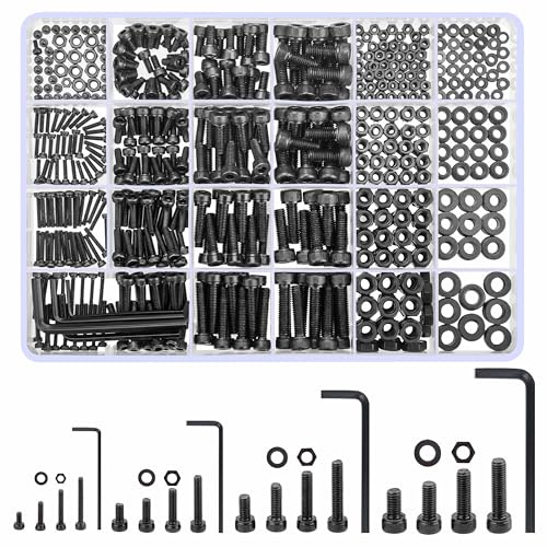 woshilaoDS 1230 Stück M2 M3 M4 M5 Schrauben Set, Zylinderschrauben mit Innensechskant Schrauben Set, Schrauben und Muttern und Unterlegscheiben Sortiment Set, Schwarz Sechskopf Gewindeschrauben Set