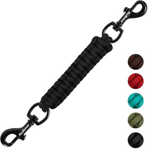 PetBonus Hundehalsband Clips, handgefertigtes Sicherungsband für Hundegeschirr, Stachelhalsband, doppelendiger Leinenverbinder (Schwarz)