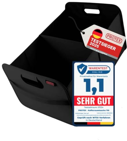 PROTEX Kofferraum Organizer [Testsieger 2025] 44L Auto Kofferraumtasche | Organizer Auto | Faltbare, stabile und wasserdichte Kofferraumtasche (schwarz)