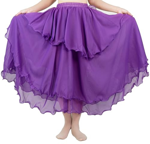 MUNAFIE Langer Chiffon Dreilagig Swing Tanz Röcke für Damen Bauchtanz Rock Tanzkleid Bauchtanz Kostüm