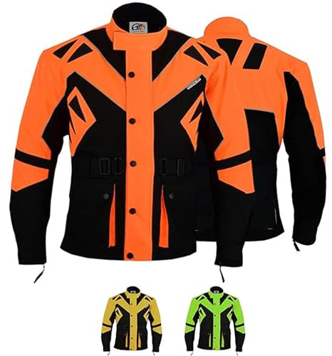 German Wear Motorradjacke Herren mit 5CE-Protektoren 4-Lagen System Abnehmbar Thermofutter Winddicht Reflektierend mit 5 Taschen - Orange für Touring & Alltag