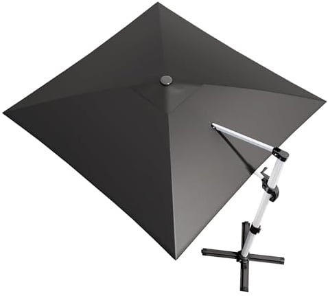 Devoko Sonnenschirm Balkon 300x300x260 cm Alu Ampelschirm mit Abdeckung, Wasserabweisend Gartenschirm mit Kurbel,Sonnenschutz UV50+,360°Rotation,Grau