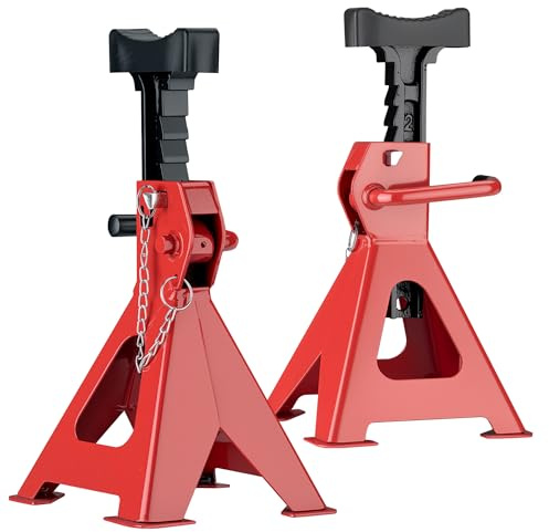 Wiltec 2 x Unterstellbock höhenverstellbar je 3 t Tragkraft, Stützböcke Hubhöhe 29-42,5 cm, Autobock mit Gummischutz, KFZ Bock mit Sicherungssplint
