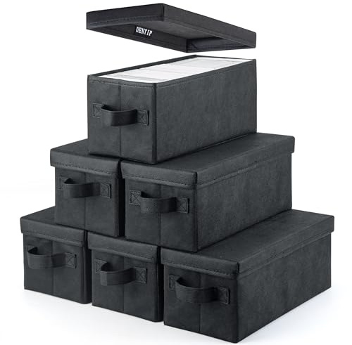 UENTIP CD-Aufbewahrungsbox, 1 Stück, CD-Hülle, 33,5 x 15 x 13,5 cm, Behälter für 180 CDs in vollen Juwelenhüllen, 360 CDs in schlanken Hüllen und 990 CDs in CD-Hüllen (black, 6pack-black)