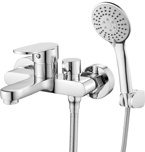 Badewannenarmatur mit Handbrause Mischbatterie Badewanne Wannenarmatur Set | Wasserhahn Badewanne mit Brause Duscharmatur Badewanne Set, Einhebel Armatur Dusche Wandmontage 150mm, Duschkopf 3 Funktionen