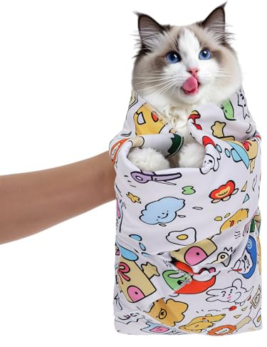 Yolev Katzen Wickeltuch Katzenpflegetuch Cat Grooming Wrap 70x70 cm | Wickeltuch Anti-Catch für Nagelpflege Beruhigung