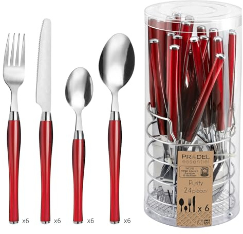 Amefa Besteck PURITY, Tafelbesteck mit farbigen Kunststoffgriffen, für 6 Personen, rot, 24-teilig