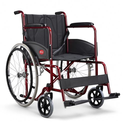 AIESI® Rollstuhl Faltbar leicht selbstfahrend für Behinderte und ältere Menschen AGILA BASIC, Feste Armlehnen und Fußstützen, Sicherheitsgürtel, Garantie 24 Monate