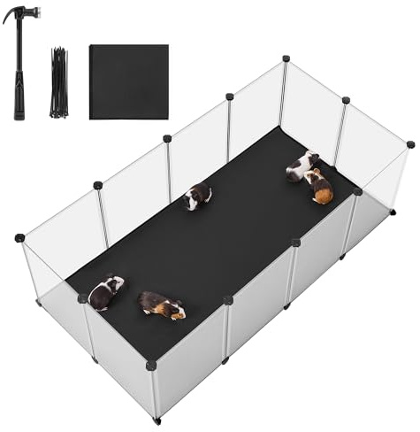 SONGMICS Kleintiergehege mit Bodenplatten, Laufstall mit Abnehmbarer und wasserfester Unterlage, Gehege für Hamster, Kaninchen, Meerschweinchen, 143 x 73 x 46 cm, weiß LPC012W01