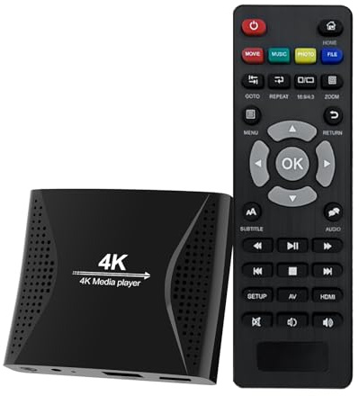 4K Ultra HD Media Player für USB-Stick & MicroSD-Karte, HDMI/AV Digital Signage Player mit Auto-Wiedergabe, Speicherfunktion & Endlosschleife, H.265 Media Box für Videos, Musik & Fotos