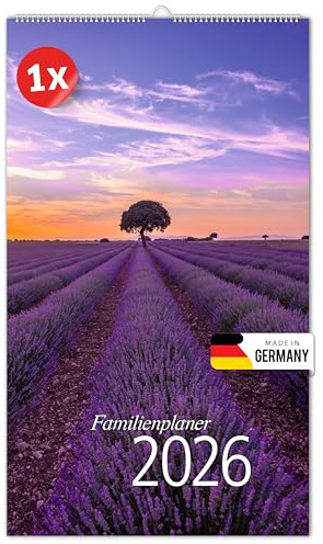 PRIMUS PRINT - Familienplaner 2026 - Familienkalender mit 5 Spalten - 24 x 41 cm Wandkalender - Wandplaner - Monatskalender - inklusive Feiertagen und Ferien - verschiedene Motive [Motiv: Natur]