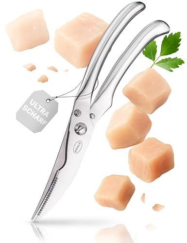 RÖSLE COZY Geflügelschere Edelstahl – Profi Küchenschere & Haushaltsschere mit Einhandverriegelung, Wellenschliff & Federmechanismus – Tranchierschere für Chicken, Fisch, Fleisch, Gans & Knochen