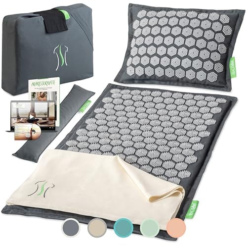 BACKLAXX® Akupressurmatte mit Kissen, Tuch und Tasche | Akupunktur-Matte mit Stacheln zur Massage | Entspannung Akkupressmatte für Nacken & Schulter | Massagematte für Rücken & Ganzkörper