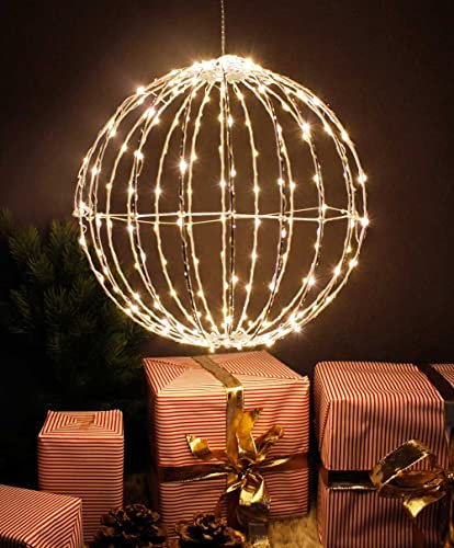 Arnusa LED Leuchtkugel Outdoor 30 cm – 200 LEDs warmweiß mit Timer, IP44, faltbar, für Garten, Terrasse & Balkon – Deko-Lampe zum Hängen oder Stellen – auch als Weihnachtsbeleuchtung