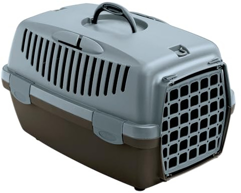 Kerbl Pet Transportbox Gulliver 1 | Blau/Braun, 48 × 32 × 31 cm, Kunststoffbox mit Kunststofftür und Belüftungsschlitzen für Hunde und Katzen