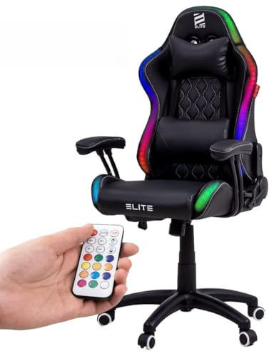 ELITE LED Gaming Stuhl Pulse für Kinder | Ergonomischer Bürostuhl - Schreibtischstuhl - Chefsessel - Sessel - Racing Gaming Stuhl - Gamingstuhl - Drehstuhl - Chair - Kunstleder (Schwarz/Weiß RGB)