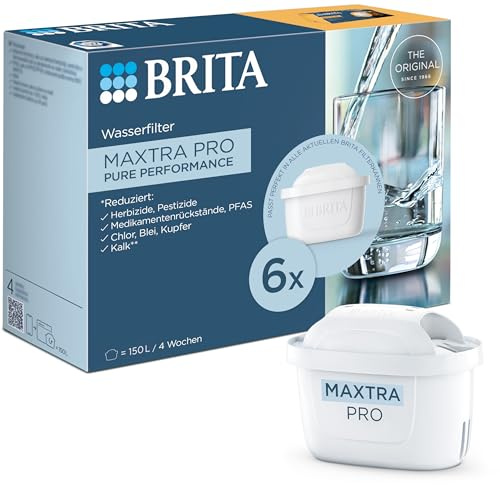 BRITA Wasserfilterkartusche MAXTRA PRO Pure Performance (All-In-1) 6er-Pack Halbjahrespack – Original Ersatz-Wasserfilter für Filterkannen: reiner Wassergeschmack – filtert PFAS, Chlor, Kalk, Metalle