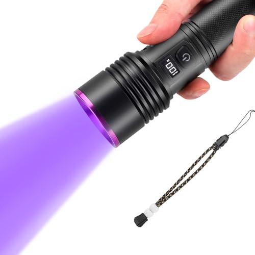 Strixorn UV Taschenlampe 20W, 365nm Schwarzlicht Taschenlampe mit USB Aufladbar, 7000mAh UV Licht Lampe für Haustier Urin Erkennung, Bernsteinsuche, Skorpion, Harz, Uranglas