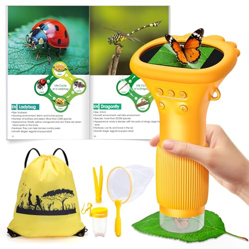 GeschenPark Handheld Kinder Mikroskop Outdoor Entdeckungs Set - 1000x Vergrößerung, 2 HD Display - mit Lernhandbuch & Zubehör - Spielzeug ab 3-12 Jahre Jungen Mädchen - Geschenk für Kinder