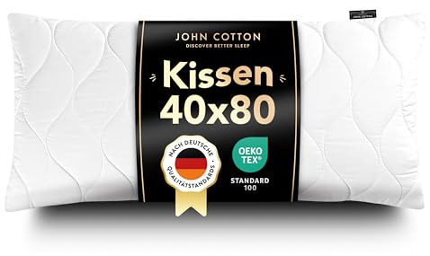 John Cotton Kopfkissen 40x80 cm – Hotel-Luxus-Stepp-Kissen für Nackenschmerzen, Verstellbares Kissen mit Reißverschluss - 450g Füllung, Bequemes Schlafkissen für Allergiker, Oeko-TEX (40 x 80)