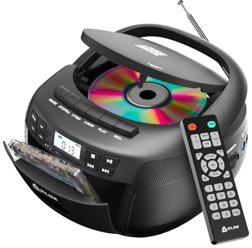 KLIM CD-Player Mit Kassette, Radio & USB - Bluetooth-Fähig, AM/FM, Netz- Und Batteriebetrieb