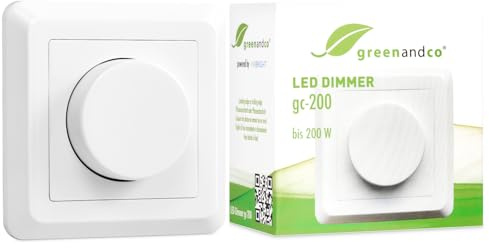 greenandco gc-200 | Unterputz LED und Halogen Dimmer | 1-200 Watt | auch für herkömmliche Leuchtmittel | für Wechselschaltungen geeignet | weiß