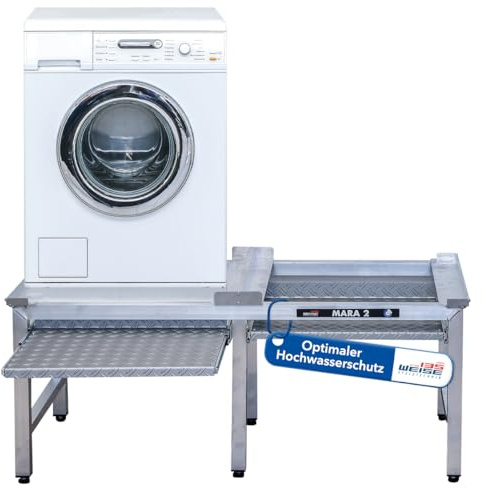 Weise MARA 2 Waschmaschinen Untergestell, Doppel-Unterbau für Waschmaschine & Trockner, Unterschrank erhöht mit 6 Beinen & 1000 kg Tragkraft für stark schwingende Maschinen, 50 cm hoch mit Auszug