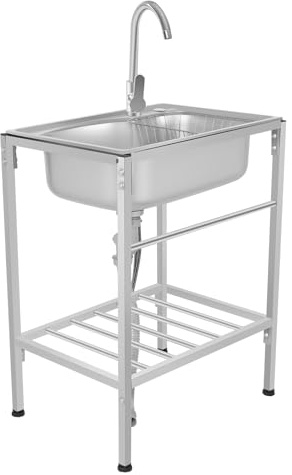 Edelstahl Spültisch Freistehende Edelstahl Waschspüle für Außenbereich, Mobile Spüle Freistehende Küchenspüle mit Arbeitsplatte & Unterschrank, Gewerbliche Spülbecken,75x60x45cm