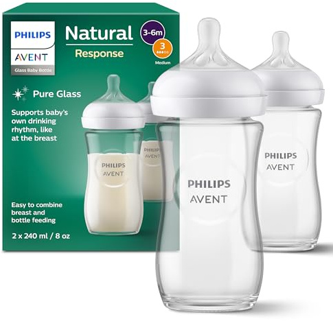Philips AVENT Natural Response Glas-Babyflasche: 2 x 240 ml BPA-freie Flaschen für Neugeborene von 3–6 Monaten (Modell SCY933/02)