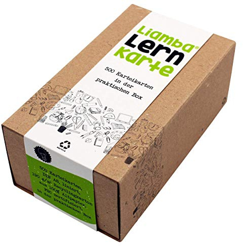 Liamba Karteikarten A8 in Karteikasten mit 500 Lernkarten in praktischer Karteikartenbox aus FSC Recyclingpapier mit farbigen Trennblättern für Schule Studium und Vokabeltraining