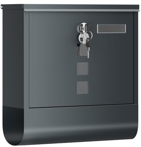 SONGMICS Wandbriefkasten, mit Schloss mit Drehdeckel, Sichtfenster, Namensschild, Zeitungsfach, einfache Montage, 10 x 30,8 x 33,8 cm, Anthrazitgrau GMB20AG