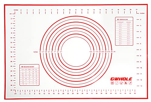 GWHOLE Silikonmatte Backmatte Silikon Teigmatte Wiederverwendbar Antihaft Rutschfest mit Messung, 60 x 40 cm (40×60cm, Rot)