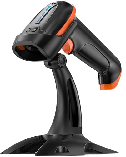 Tera Barcode Scanner 1D 2D QR Wireless Kabellos 2,4 GHz + Wired USB 2,0 Kabelgebunden Handscanner Barcodelesegerät mit Ständer Halterung 5 Mil Auflösung 100m Reichweite, D5100
