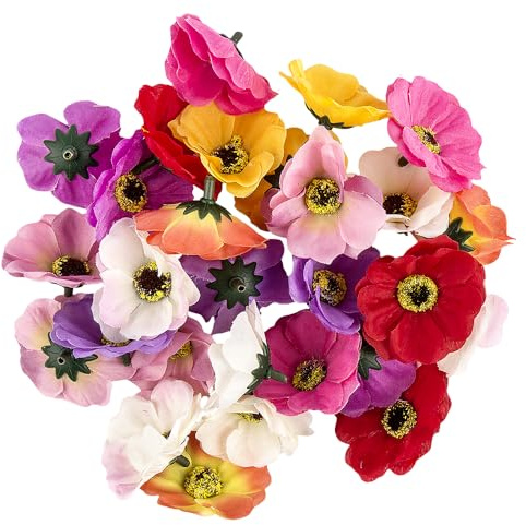 Ideen mit Herz Deko-Blüten, Kunstblumen, Blüten-Köpfe, Verschiedene Sorten, ca. Ø 4-5 cm (Anemone - bunt - 27 Stück)