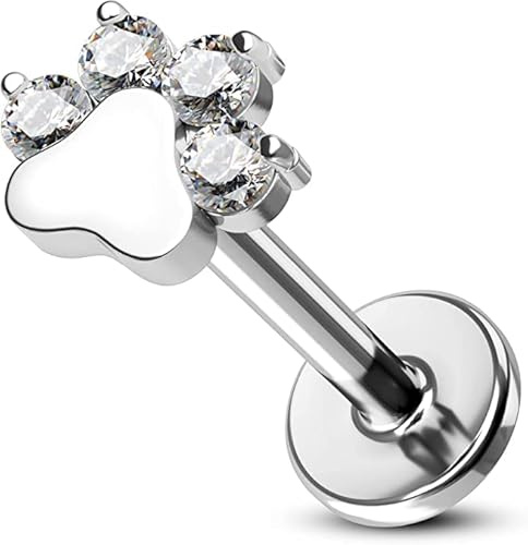 CM Crareesi Mania Hundepfote Piercing Ohr Helix Piercings Silber 16G Ohrpiercing G23 Titan Tragus Lippe Knorpel Conch Flache Rückseite Piercing Stecker Innengewinde Forward Helix Ohrringe für Frauen