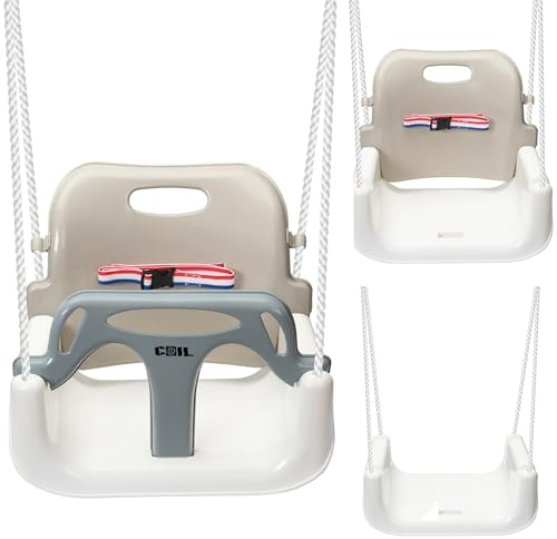 COIL Kinderschaukel Babyschaukel Outdoor 3-in-1 Schaukel Baby Verstellbarer Kinderschaukel Indoor mit Rückenlehne Schaukel Indoor Kinderschaukelsitz Kleinkind Schaukel (Beige)