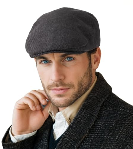 LADYBRO Klassische einfarbige Schiebermütze für Herren, Cabbie Driving Scally verstellbar, Schwarz, Einheitsgröße 56-59cm