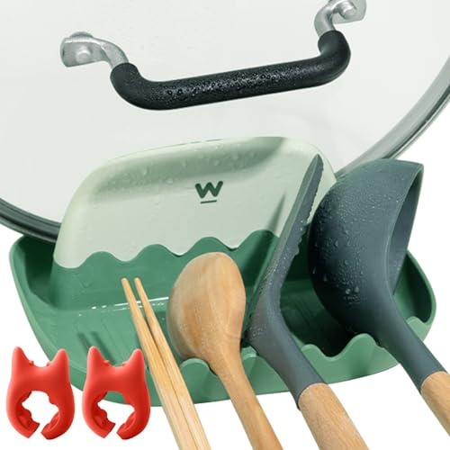 Löffelablage, Hillylolly Pot Lid Holder, Kochlöffel Ablage Küche, Löffelhalter, Topfdeckelhalter Kunststoff, Küchenutensilablage, Halten Sie die Arbeitsplatte Aufgeräumt (Grün)