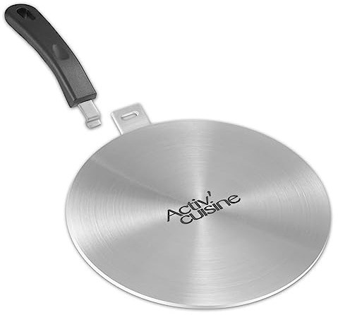 ACTIV CUISINE Induktion Adapterplatte 24 cm Induktionsadapterplatte mit abnehmbarem Griff Moka Induktionskochteller Adapter für die Verwendung von Kaffeekannen auf Induktionskochfelder Edelstahl