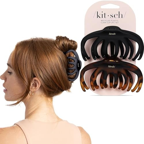 Kitsch Oktopus Haarklammern – Große Krallen-Clips für Dickes Haar | Langlebiger Recycelter Kunststoff | Rutschfester Halt | Ideale Geschenke für Damen – Klassisch Schwarz & Schildpatt, 2 Stück