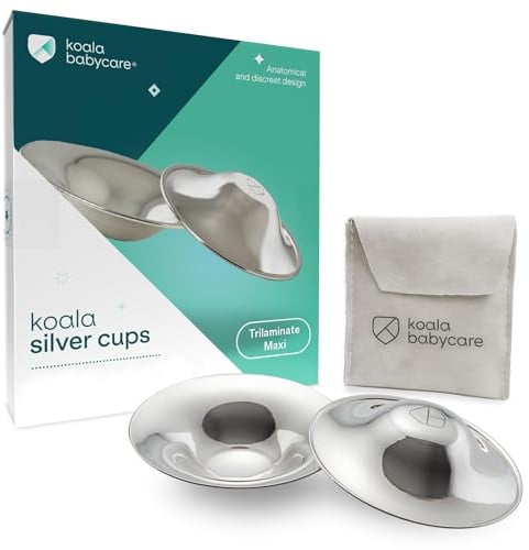 Koala Babycare Silberhütchen Stillen - 2 Stück - Stillhütchen Maxi-Größe Silber für maximale Resistenz - Brustwarzenschutz für empfindliche und schmerzende Brustwarzen