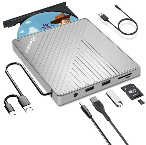Externes CD DVD Laufwerk USB 3.0 Typ-C, Extern mit SD/TF-Kartenleser Portable RW Brenner,Schnelle Datenübertragung für Laptop,Desktop,MacBook,Win11/10/8/7/XP, Linux,Mac OS,Vista