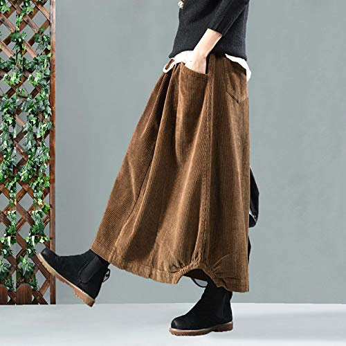 Rock Herbst Winter Cordrock Frauen Vintage Midi Lange Röcke Weibliche Elastische Taille A-Linie Faltenrock Big Size OneSize
