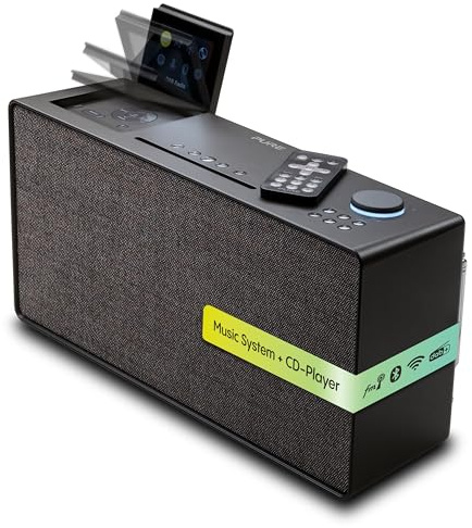 Pure Evoke Home All-In-One Musiksystem mit CD-Player, DAB+/FM Radio, Internetradio, Bluetooth, Spotify Connect, Coffee Schwarz